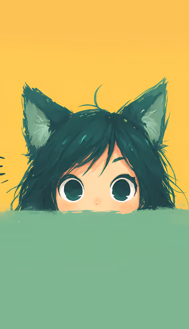Illustrations wallpapers: cat ears, girl, brunette, cat
