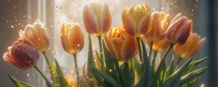 Nature wallpapers: tulip, bouquet, pollen, leaves