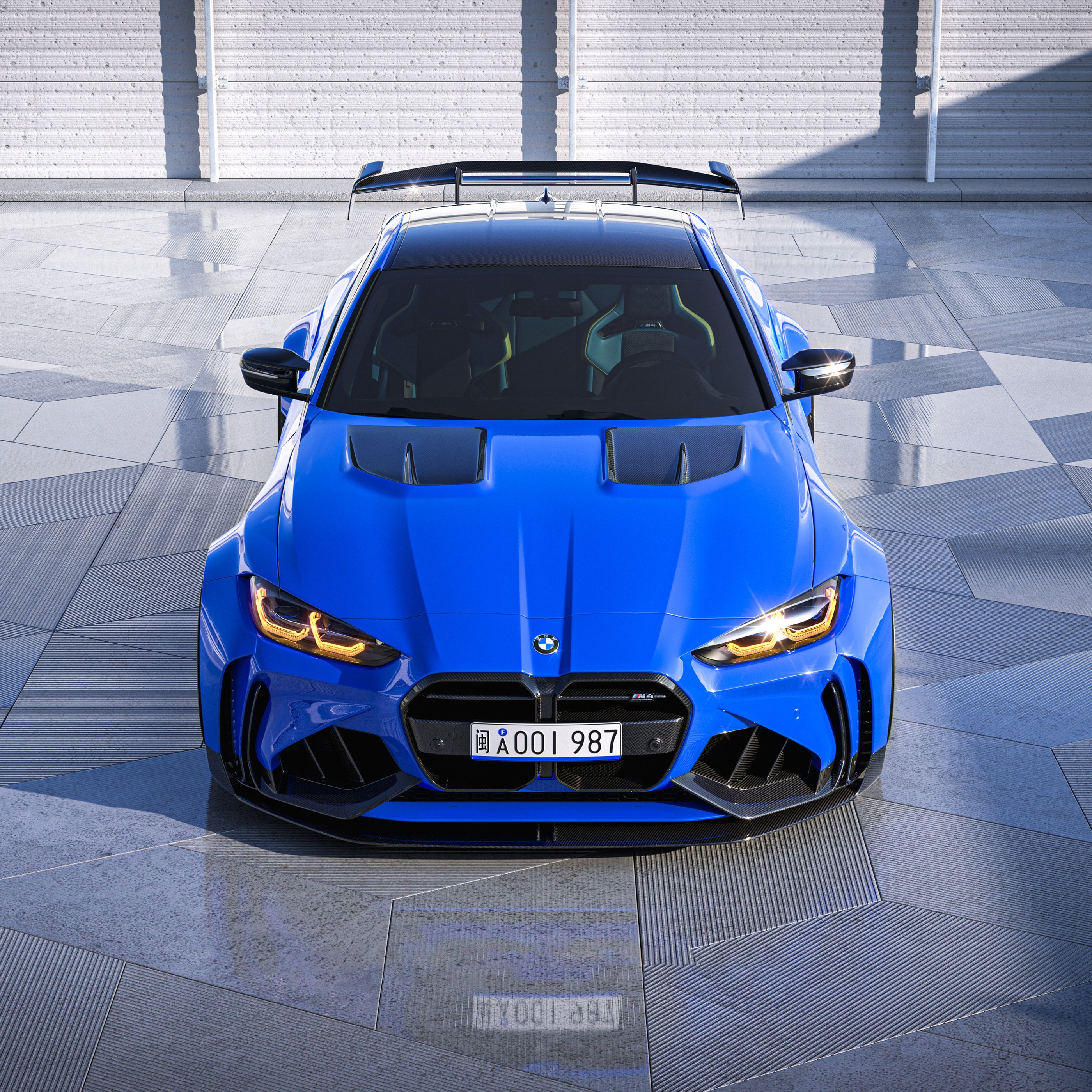 Blue BMW M4 G82 front view in - Wallpapers for Samsung Galaxy Tab S9+ in 2800x2800 resolution