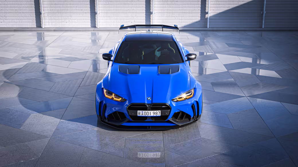Blue BMW M4 G82 front view in  — desktop and phone wallpaper, free download