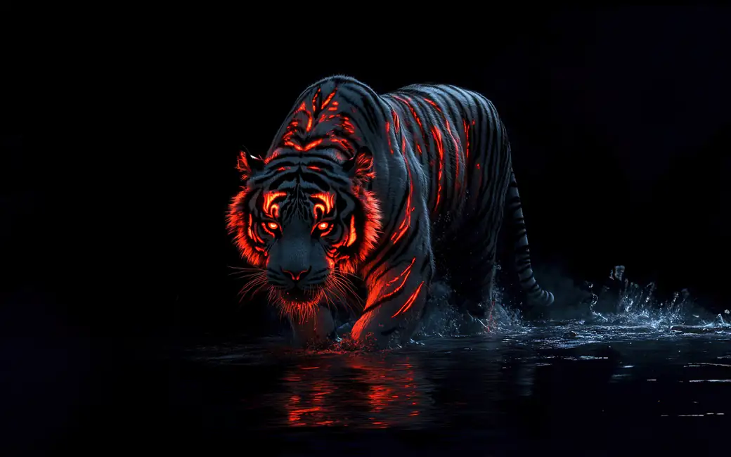 Tiger with red stripes — desktop and phone wallpaper, free download