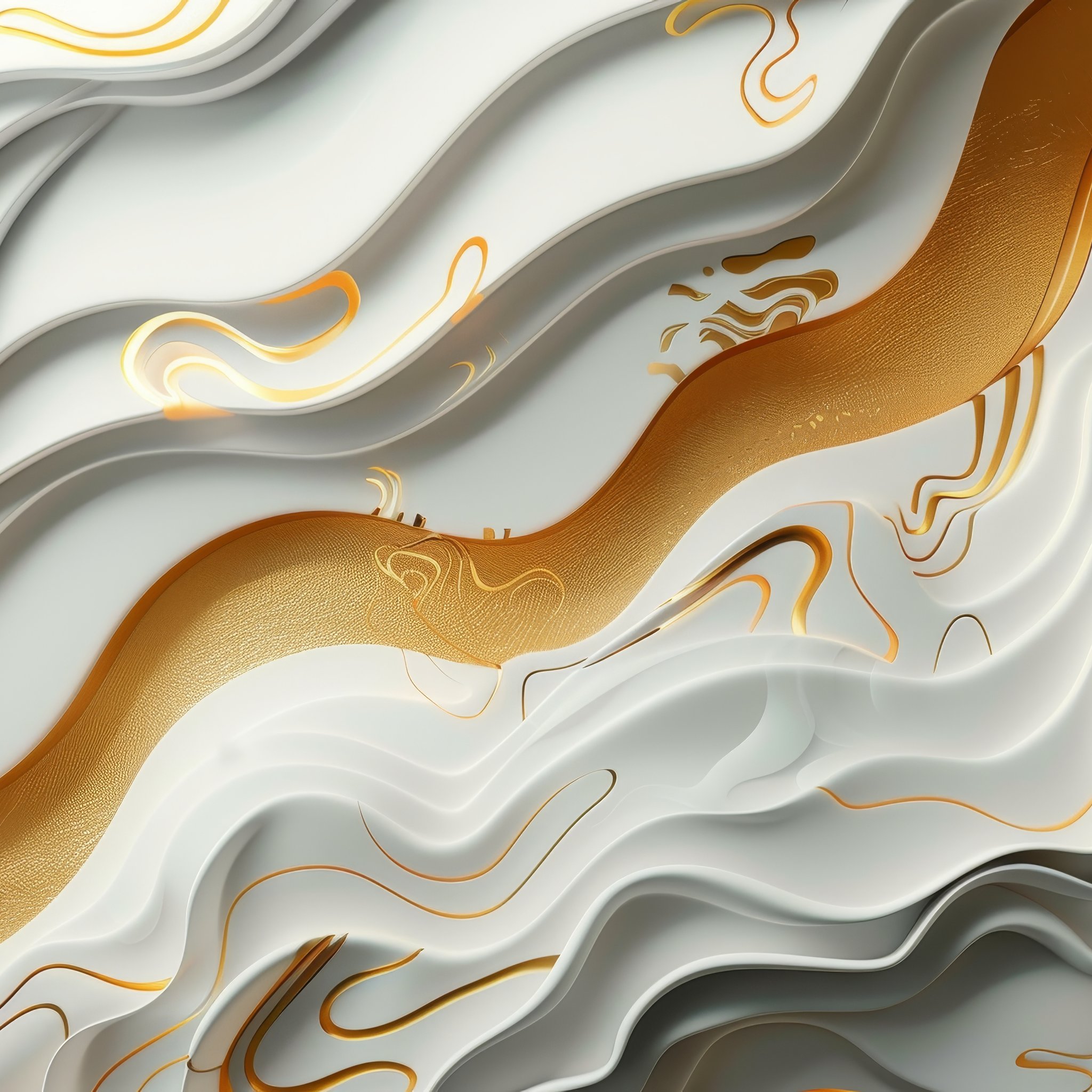 Белые волны с золотыми акцентами - Обои для iPad Retina в разрешении 2048x2048
