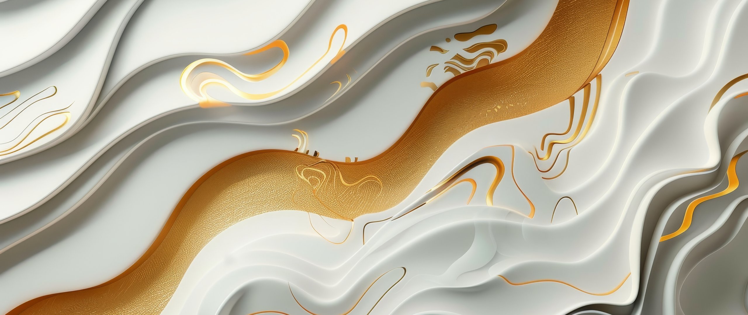 White waves with golden highlights - UltraWide 21:9 wallpapers in 2560x1080 resolution