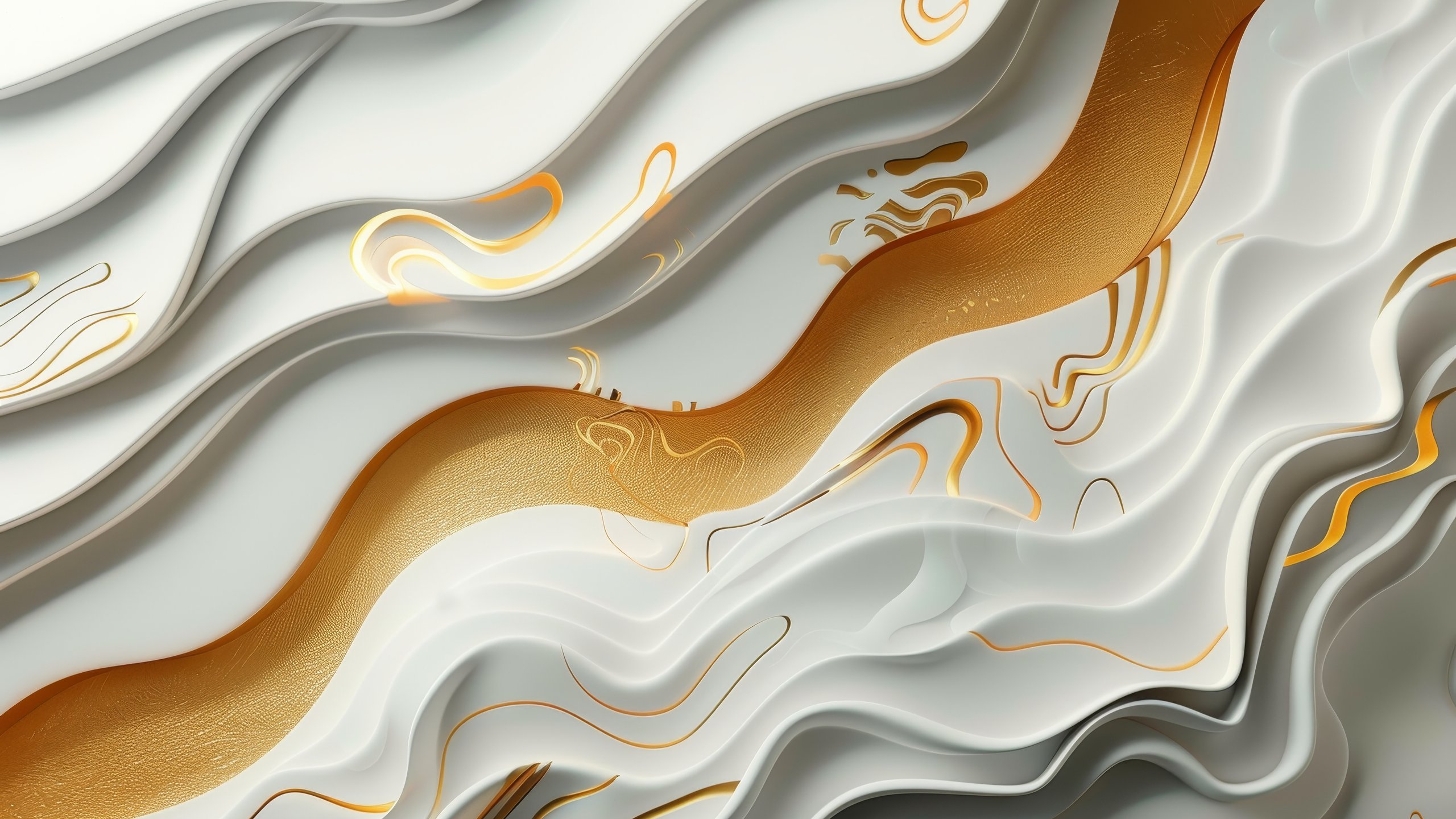 White waves with golden highlights - 2K Quad HD wallpapers in 2560x1440 resolution