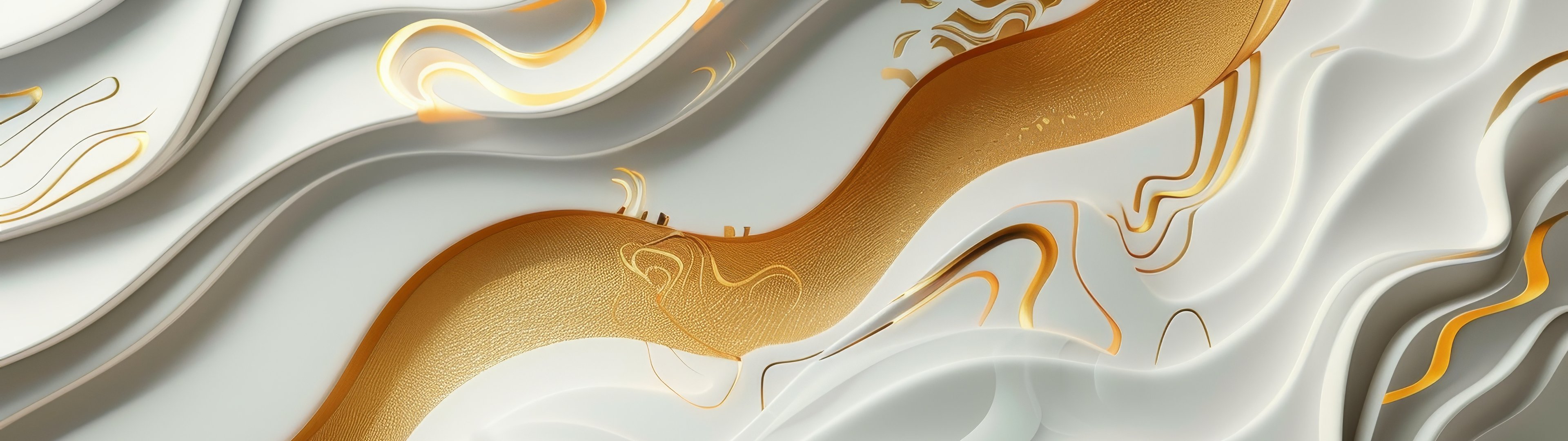 White waves with golden highlights - UltraWide 32:9 wallpapers in 3840x1080 resolution