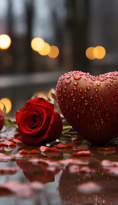 puddle Wallpapers for HTC/BlackBerry (480x640): Valentine's Day, roses, heart, drops