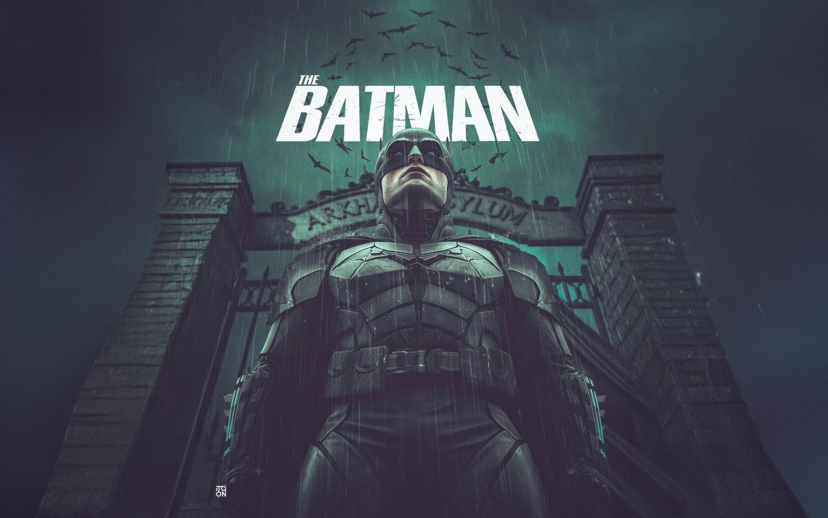 The Batman standing before Arkham Asylum - Wallpapers for Apple MacBook 15″ in 2880x1800 resolution