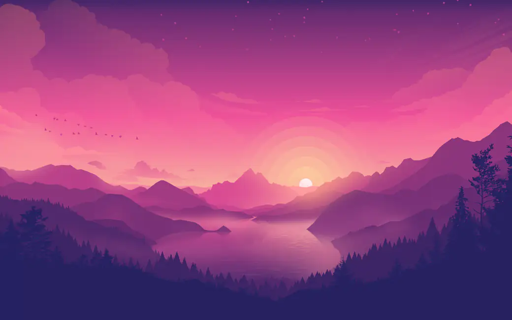 Sunset over mountain lake — desktop and phone wallpaper, free download
