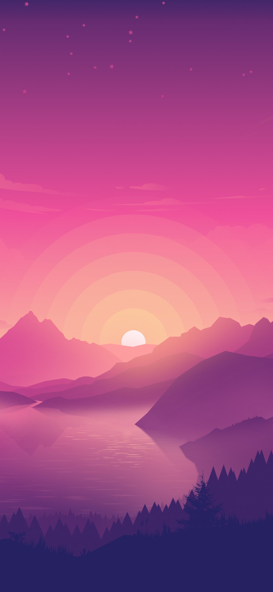 Sunset over mountain lake - Wallpapers for iPhone 12 mini/13 mini, Samsung Galaxy S24/S24 FE/S25/S25 FE/S26/A55/A56/A35/A26/A16/M15, Xiaomi, Sony Xperia in 1080x2340 resolution