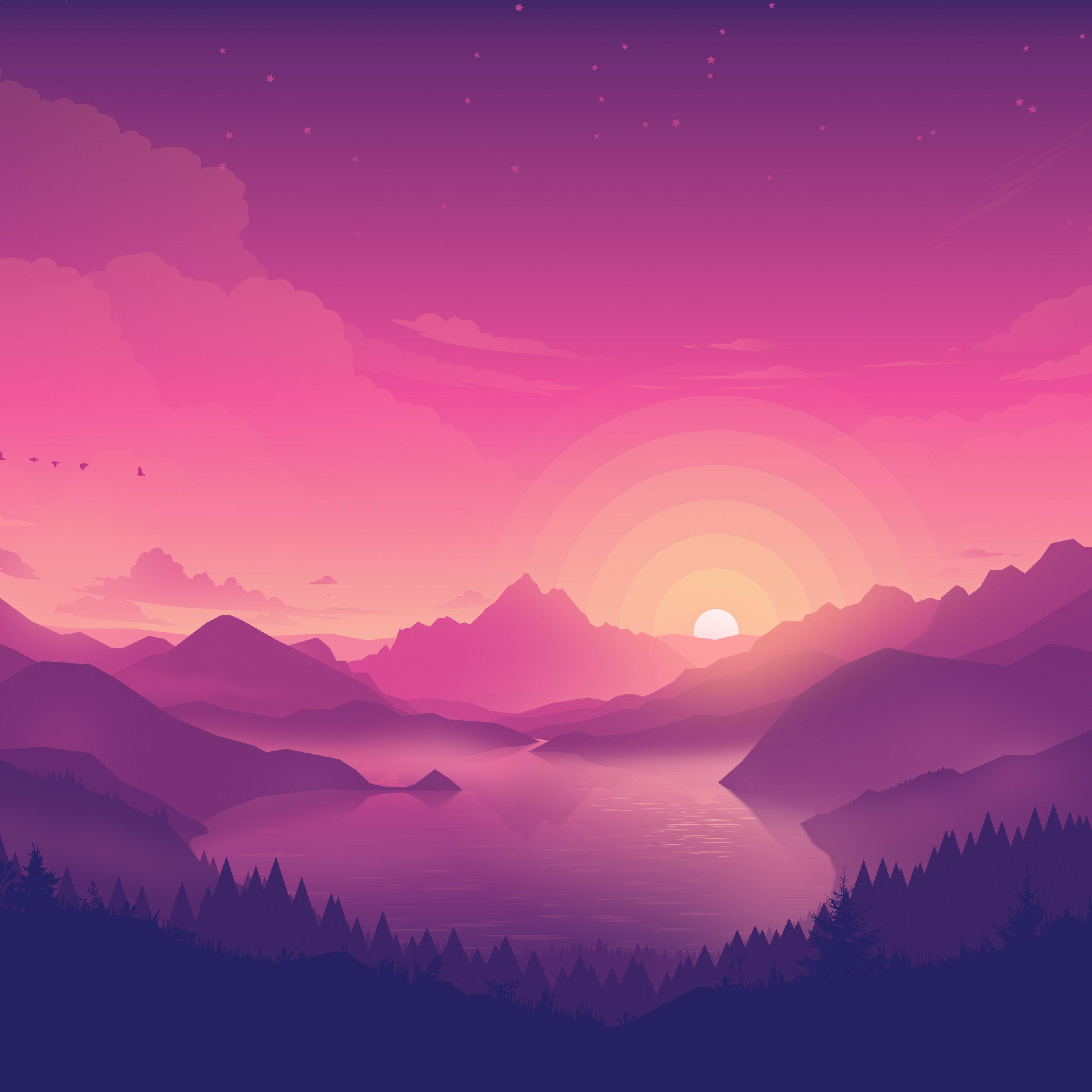 Sunset over mountain lake - Wallpapers for iPad Pro 12.9″ in 2732x2732 resolution
