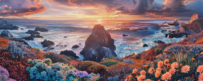 UltraWide 32:9 wallpapers (3840x1080): coastline, ocean, sunset, flowers