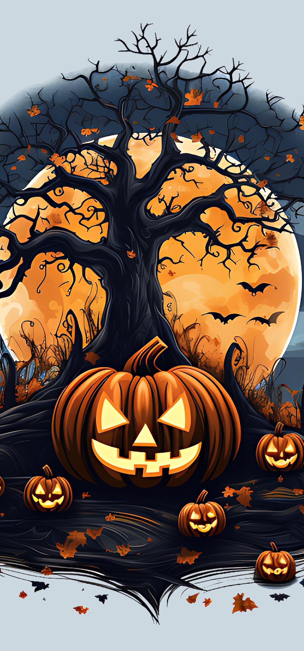 Halloween landscape with glowing pumpkins - Wallpapers for Xiaomi 17/17 Pro in 1220x2608 resolution