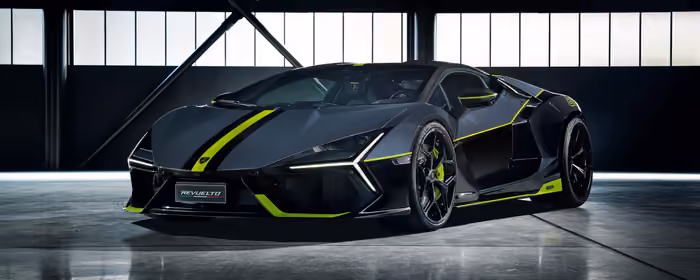 Dual Monitor Wallpapers (7680x2160): Lamborghini Revuelto, garage, carbon fiber, supercar