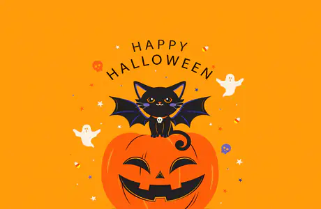 XGA+ ghost wallpapers (1152x864): cat, jack-o-lantern, Halloween, bat