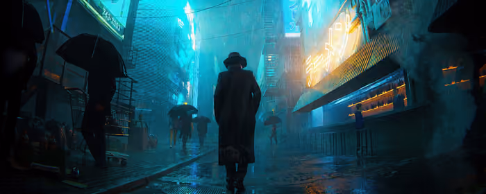 UltraWide 32:9 обои (3840x1080): мужчина, дождь, улица, неон