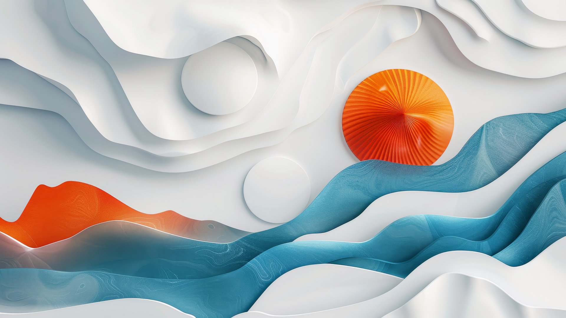 Abstract waves with orange sun - Full HD wallpapers in 1920x1080 resolution