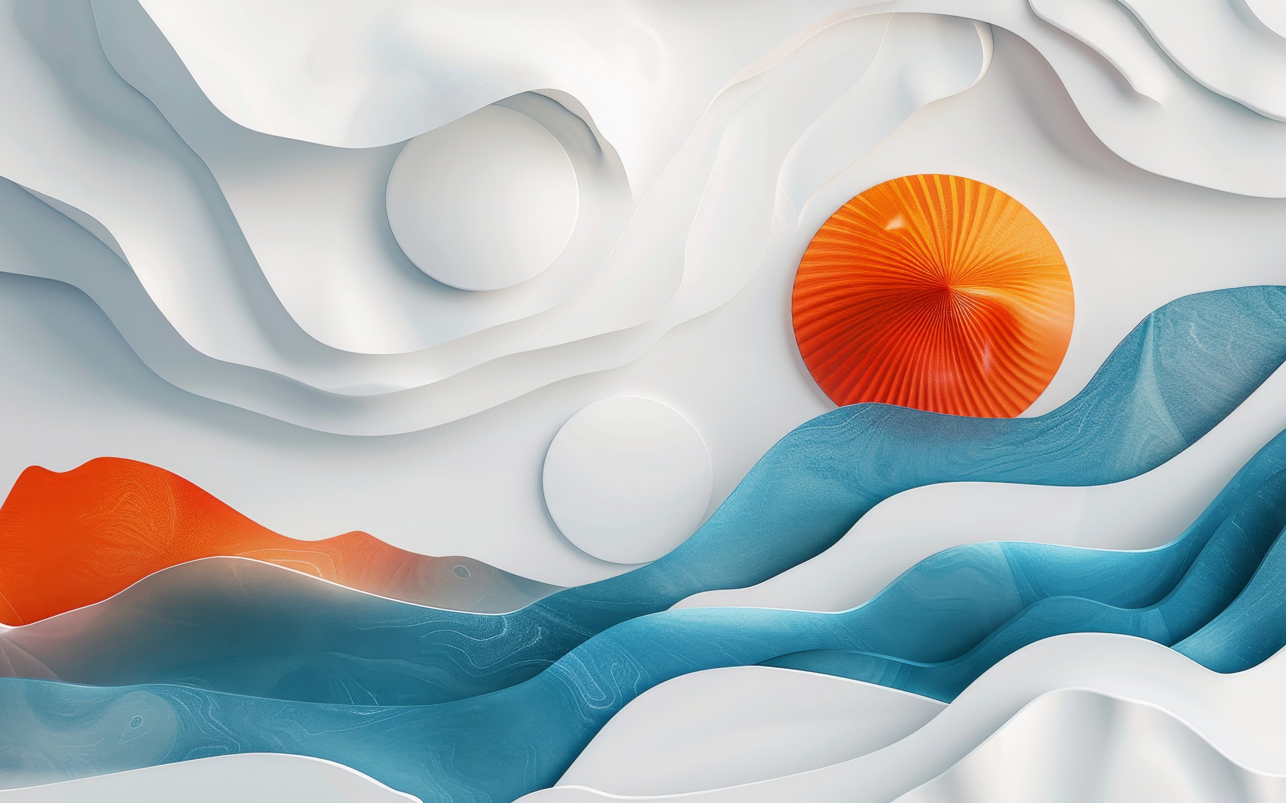 Abstract waves with orange sun - WQXGA and for Apple MacBook Air 13 wallpapers in 2560x1600 resolution