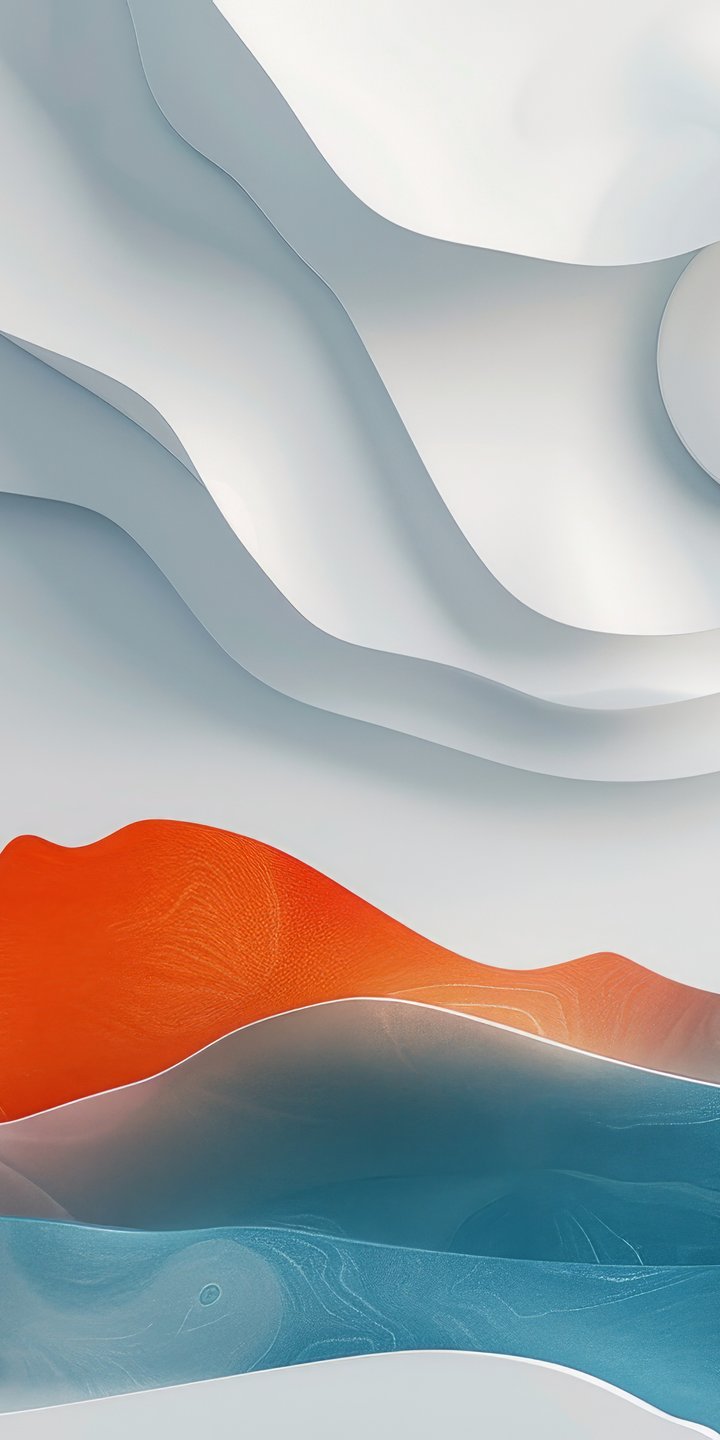 Abstract waves with orange sun - Wallpapers for Samsung Galaxy A03s, Xiaomi Redmi 7A, POCO C3 in 720x1440 resolution