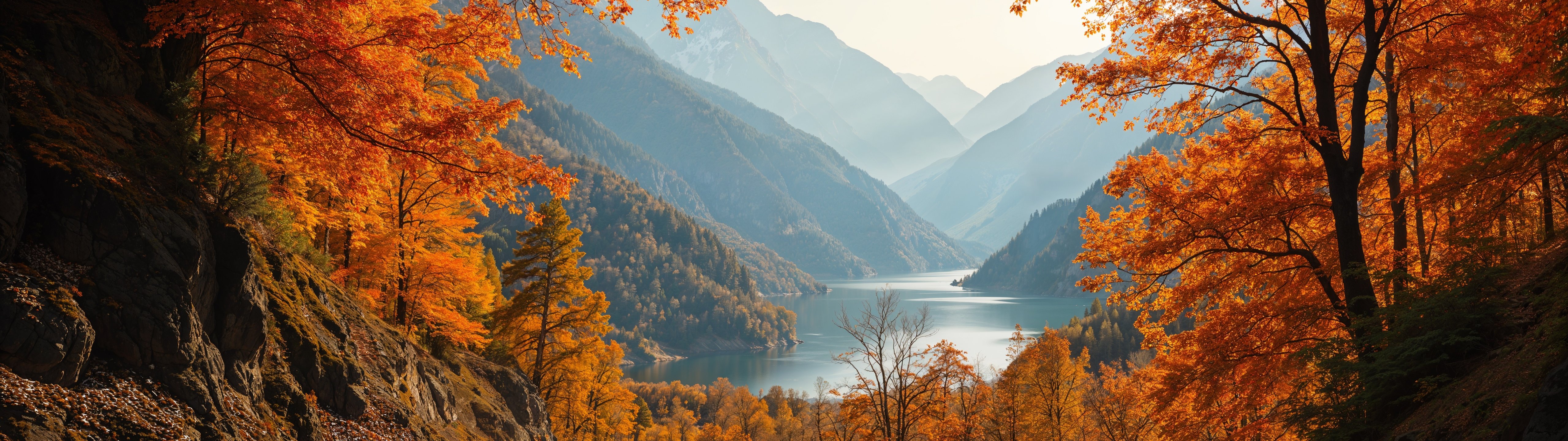Autumn in a mountain valley - UltraWide 32:9 wallpapers in 5120x1440 resolution
