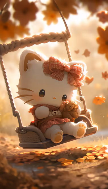 Обои аниме: Hello Kitty, осень, цветы, листья