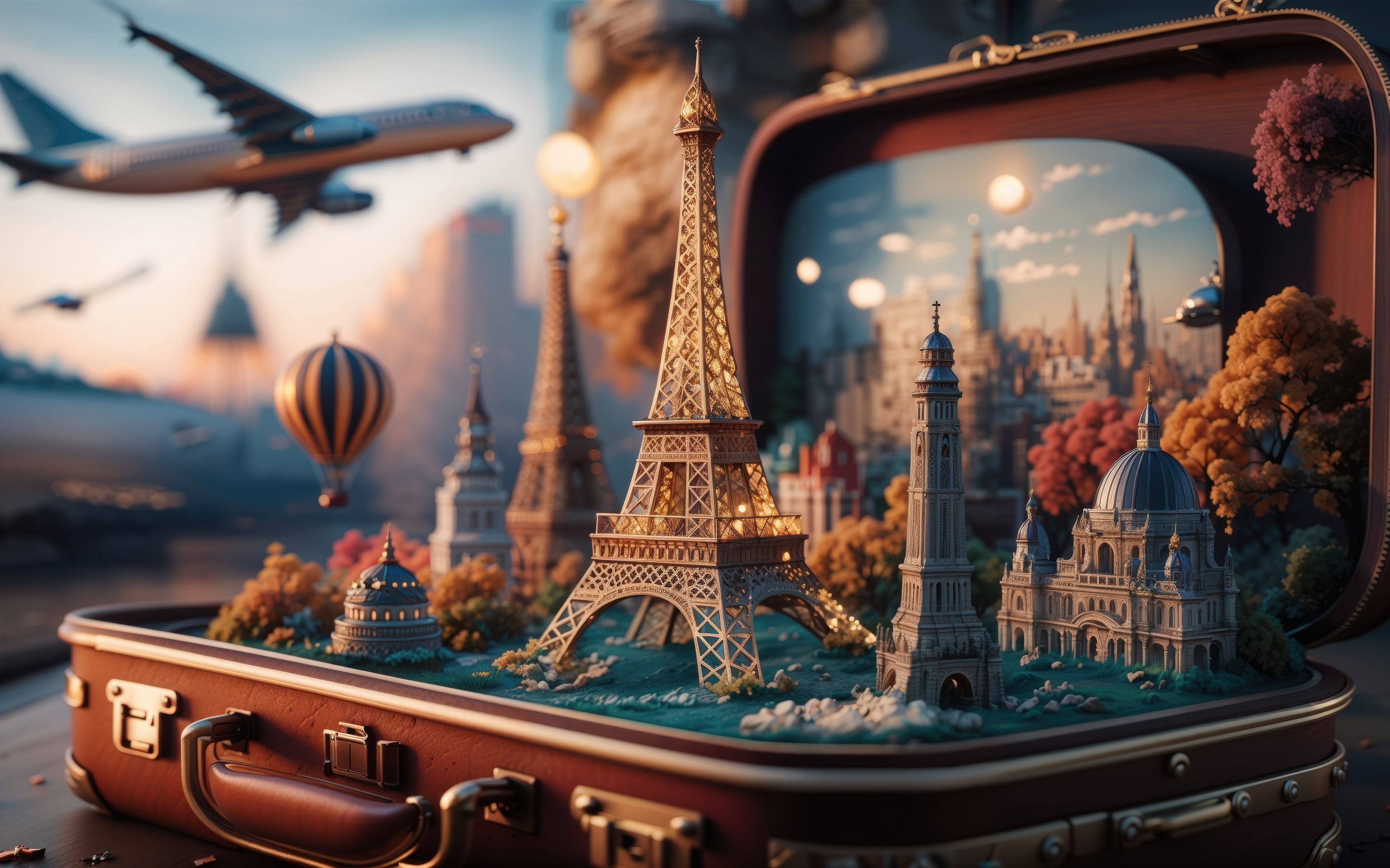 Miniaturization: Eiffel Tower in a suitcase - Wallpapers for Apple MacBook 16″ in 3072x1920 resolution