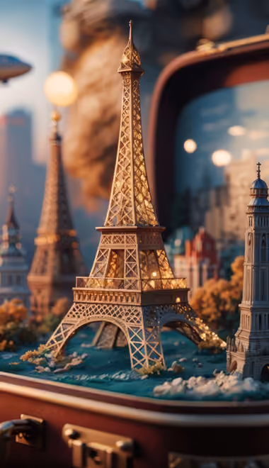 Suitcase Wallpapers for Samsung Galaxy Z Fold 2/3 (1768x2208): Eiffel Tower, suitcase, architecture, landmark