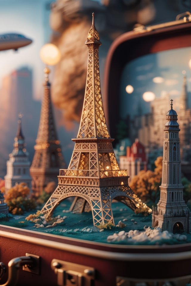 Miniaturization: Eiffel Tower in a suitcase - Wallpapers for iPhone 4/4S in 640x960 resolution