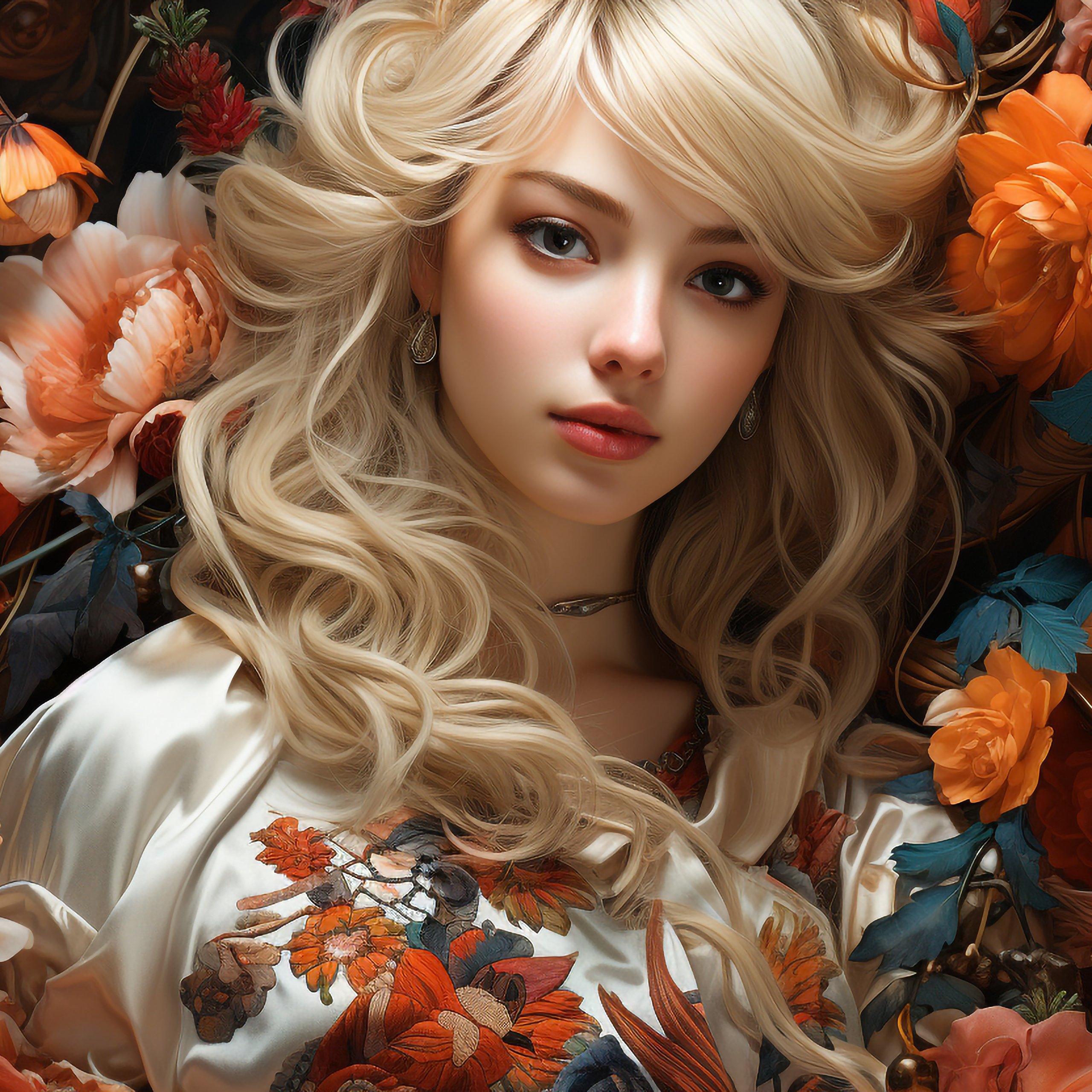 Blonde with lush curls - Wallpapers for Samsung Galaxy Tab S9 FE+/Tab S11, Xiaomi Pad 5, Redmi Pad 2 Pro, POCO Pad in 2560x2560 resolution