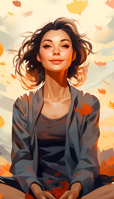 People wallpapers: woman, brunette, meditation, autumn leaves