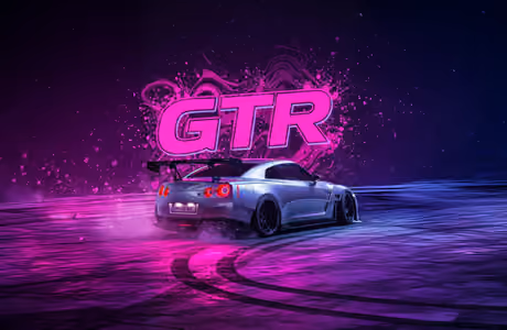 Обои гонка: Nissan GTR, спорткар, дрифт, неон