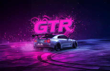 Обои Nissan для Apple MacBook 16″ (3072x1920): Nissan GTR, спорткар, дрифт, неон