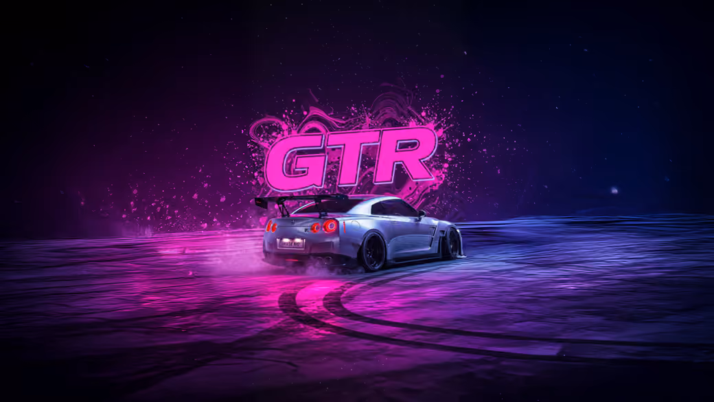Nissan GTR в дрифте - Обои для Apple MacBook 16″ в разрешении 3072x1920