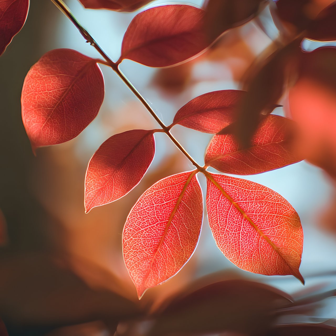 Red autumn leaves on tree branch - Wallpapers for Lenovo, Huawei in 1280x1280 resolution