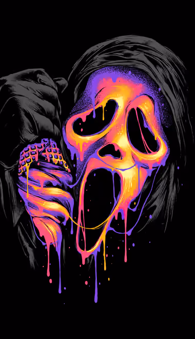 Illustrations wallpapers: mask, neon, drops, hand