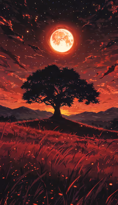 Nature wallpapers: trees, moon, hills, grass