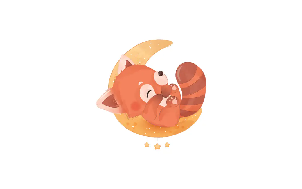 Cute Red Fox Sleeping On Crescent Moon — desktop and phone wallpaper, free download