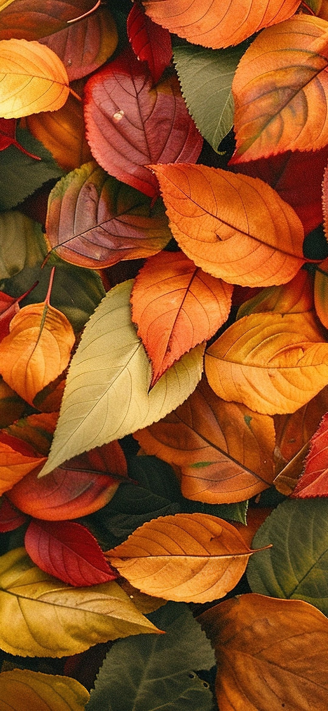 Autumn leaves on the ground - Wallpapers for iPhone 12 mini/13 mini, Samsung Galaxy S24/S24 FE/S25/S25 FE/S26/A55/A56/A35/A26/A16/M15, Xiaomi, Sony Xperia in 1080x2340 resolution