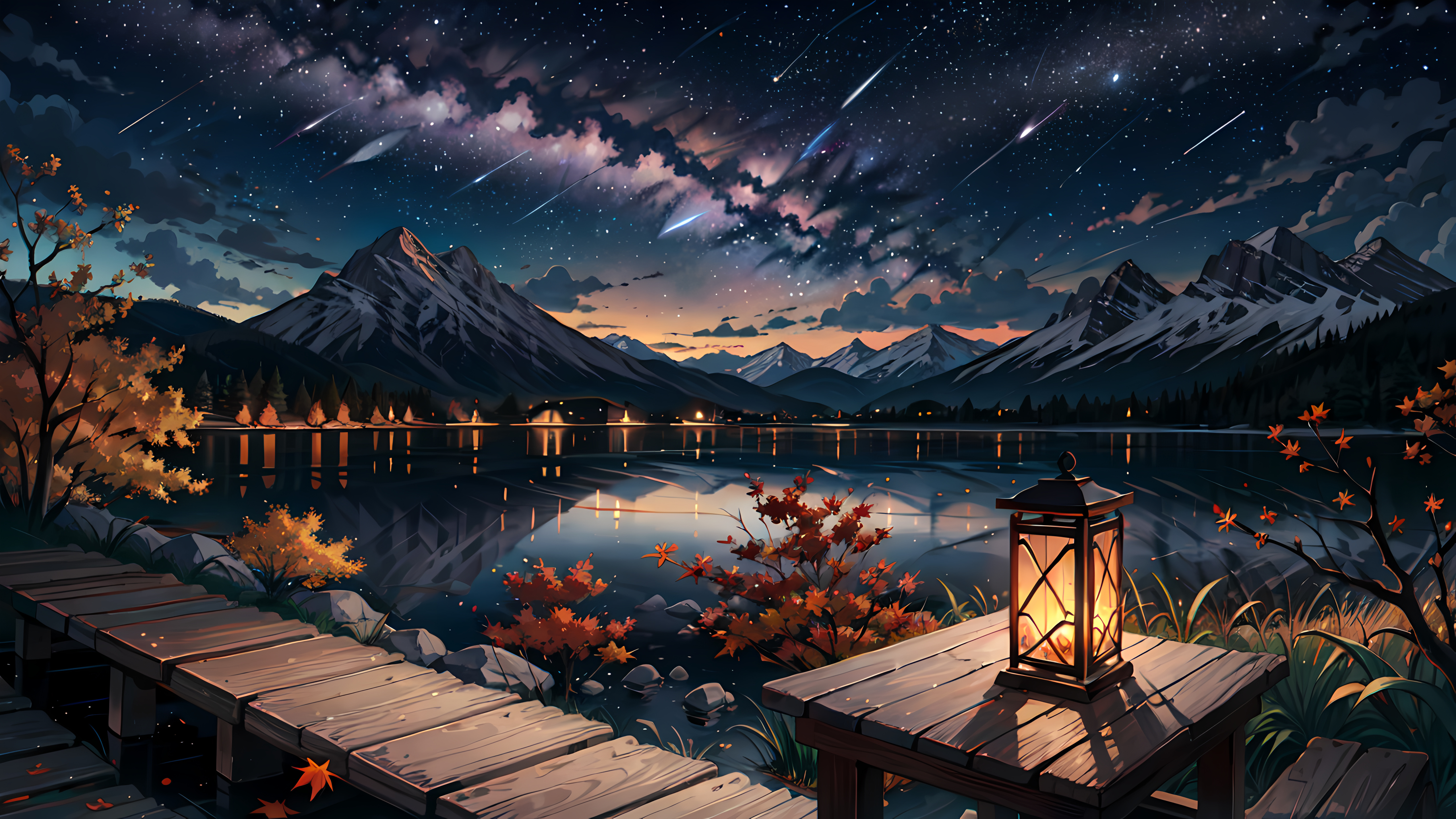 Mountain lake at night with stars - 5K wallpapers in 5120x2880 resolution