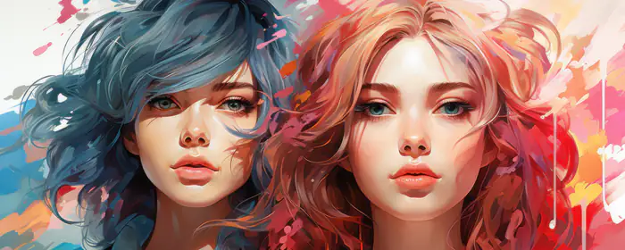 People wallpapers: twins, girl, blue hair, red hair