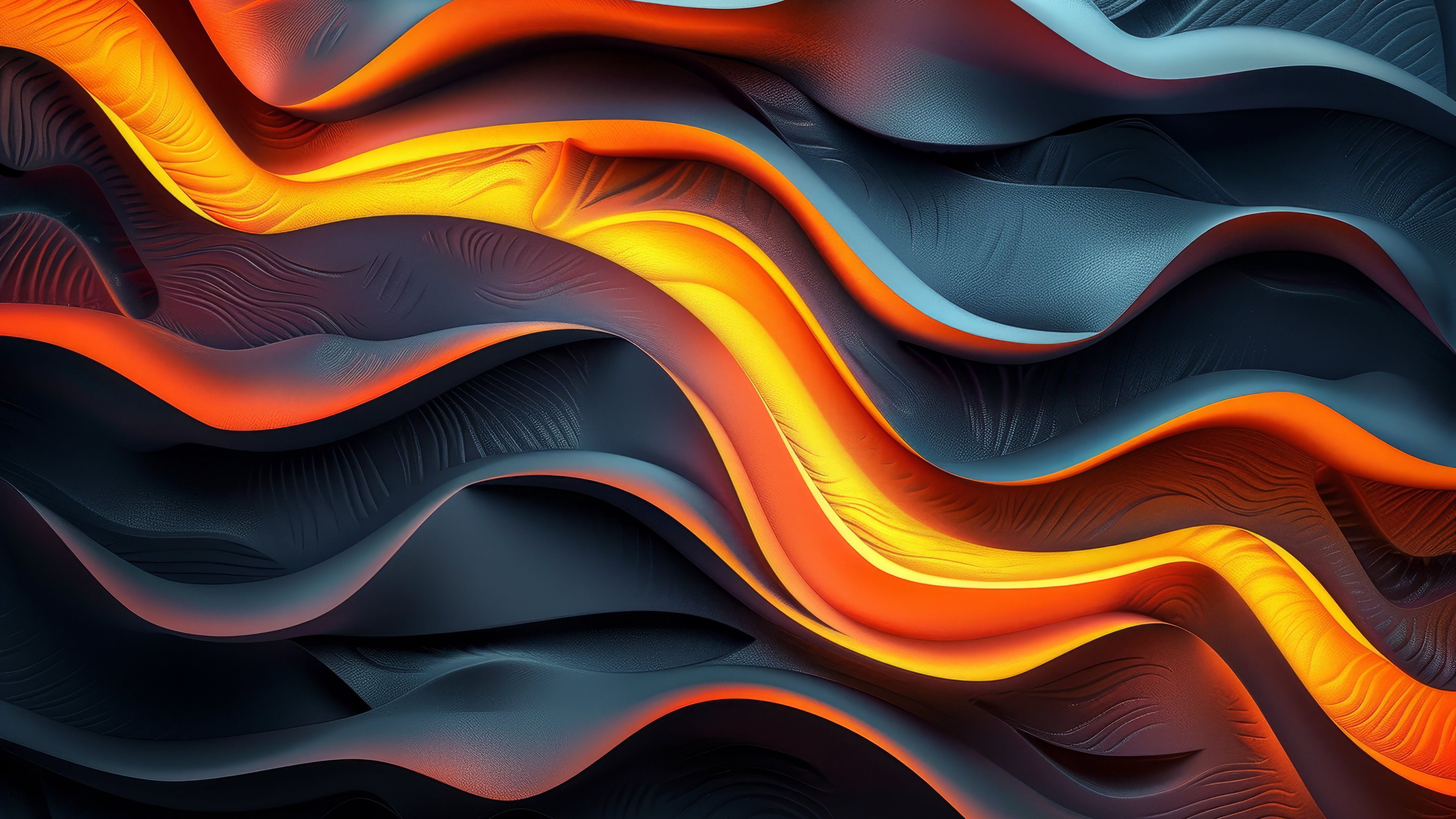 Flowing orange and black waves - Wallpapers for Apple iMac 24″ in 4480x2520 resolution