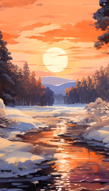 Nature wallpapers: forest, winter, river, evening