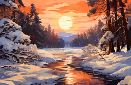 Nature wallpapers: forest, winter, river, evening