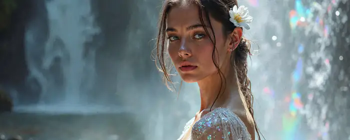 UltraWide 21:9 rainbow wallpapers (2560x1080): woman, waterfall, dress, flowers
