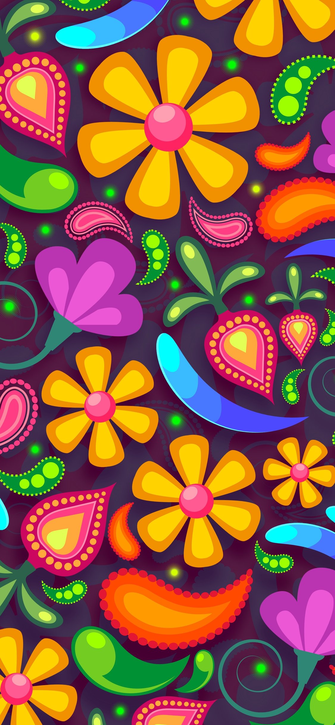 Paisley pattern with flowers - Wallpapers for iPhone X/XS/11 Pro in 1125x2436 resolution