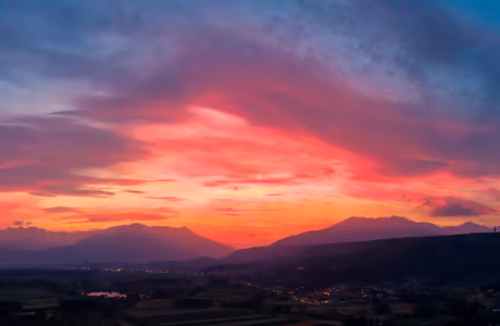 Nature wallpapers: sunset, mountains, field, sky