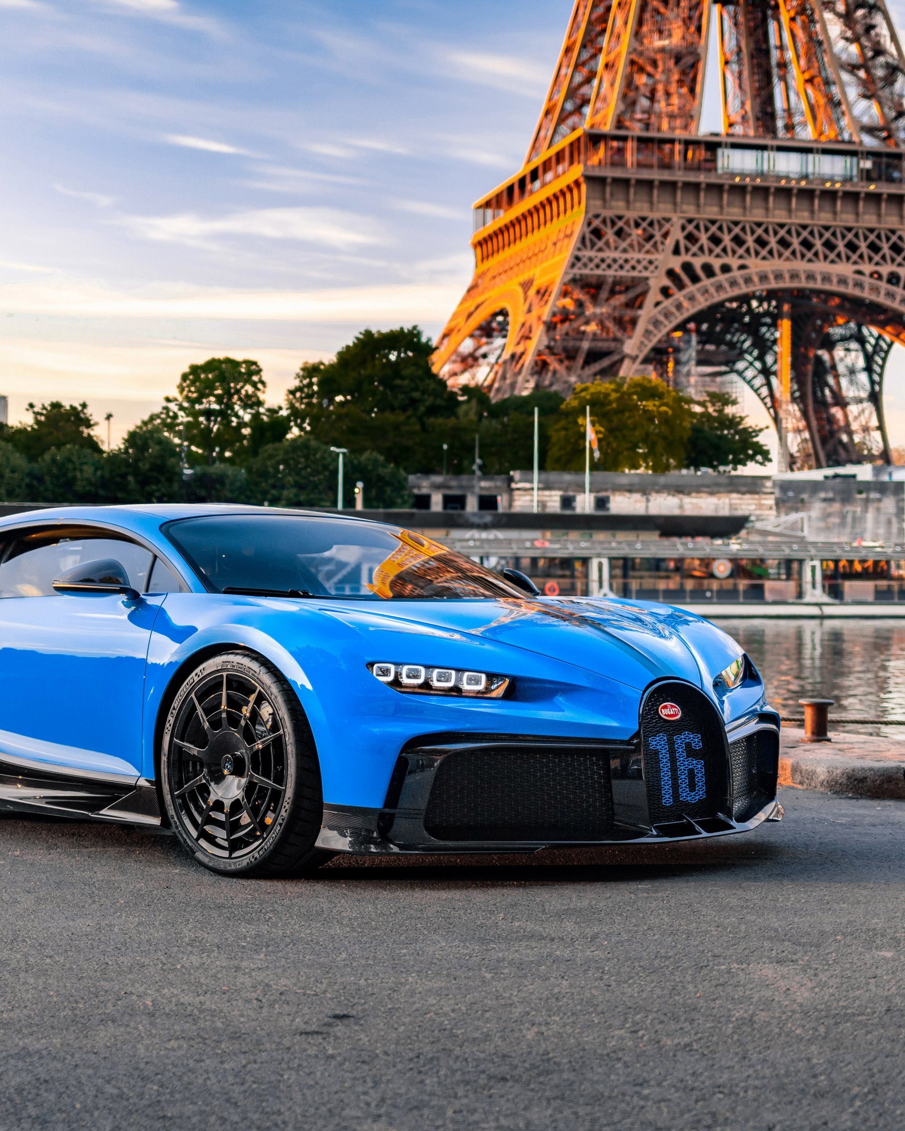 Blue Bugatti Chiron near Eiffel Tower - Wallpapers for Samsung Galaxy Z Fold 2/3 in 1768x2208 resolution