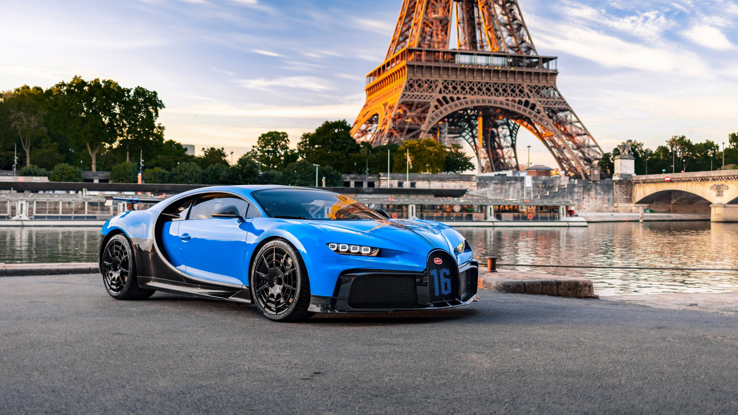 Blue Bugatti Chiron near Eiffel Tower - 2K Quad HD wallpapers in 2560x1440 resolution