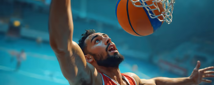 UltraWide 32:9 обои команда (5120x1440): баскетбол, игрок, данк, корт