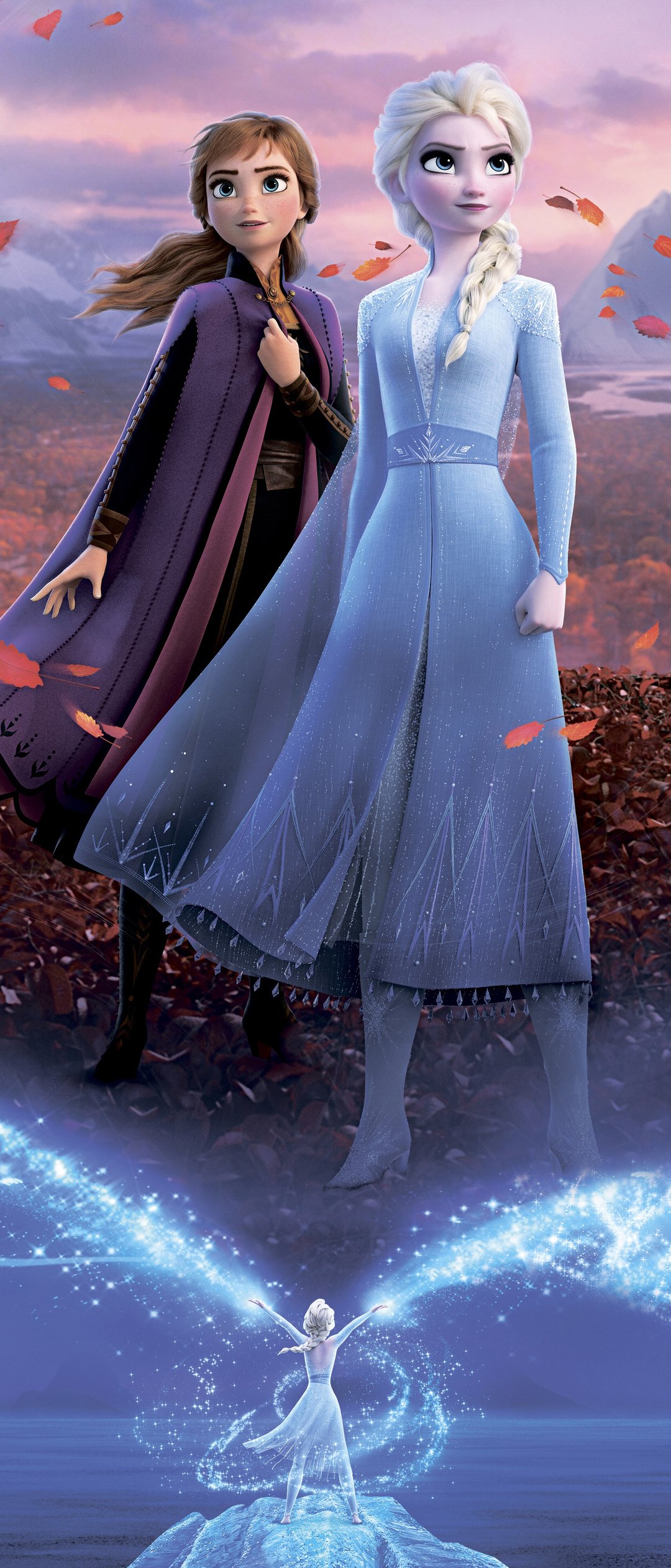 Anna and Elsa from the Frozen 2 - Wallpapers for Samsung Galaxy Z Flip7, Sony Xperia 5 II/5 III/5 V/10 IV/10 V, Xiaomi Mix Fold 3 in 1080x2520 resolution