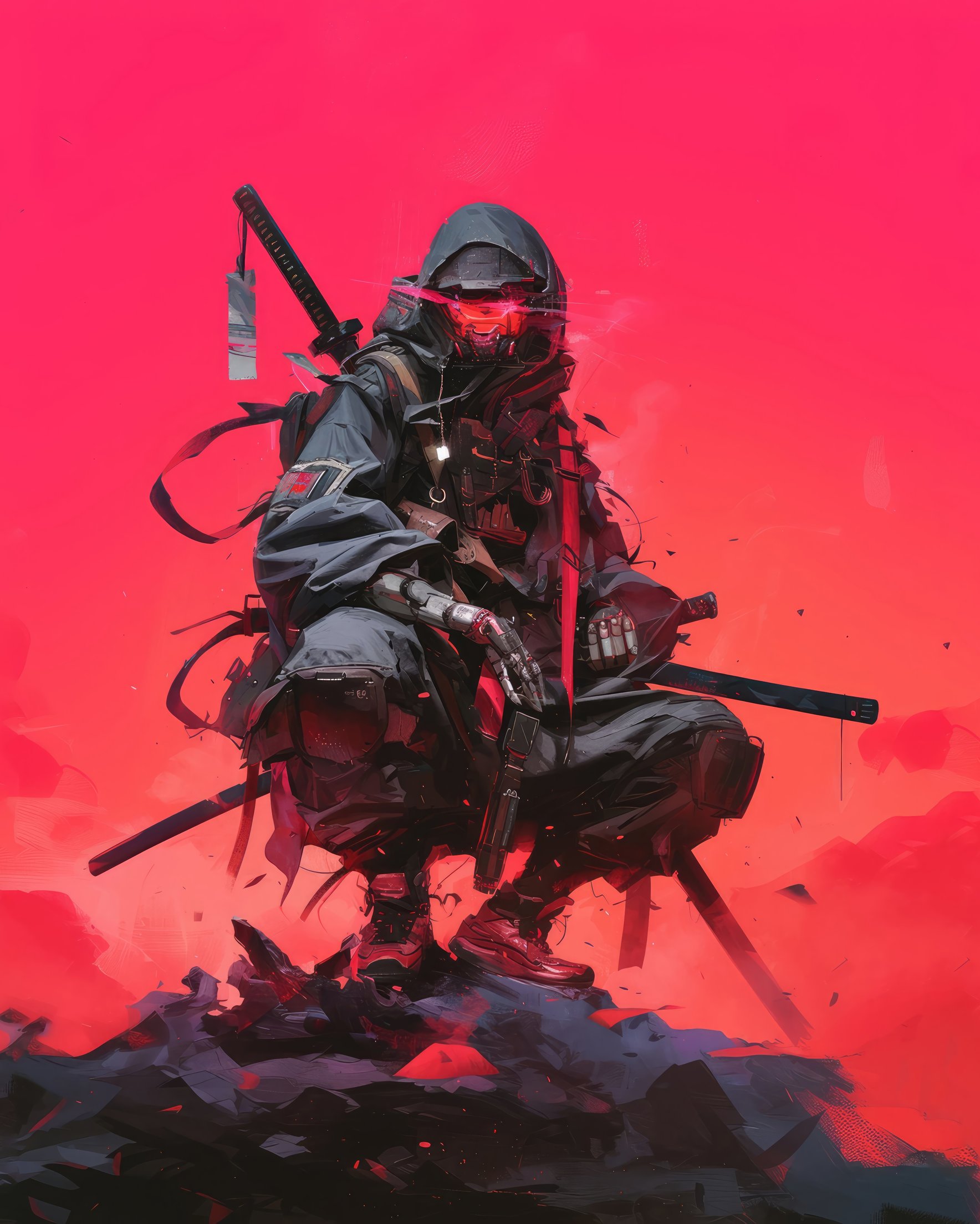 Cyberpunk ninja with katana - Wallpapers for Samsung Galaxy Z Fold 2/3 in 1768x2208 resolution
